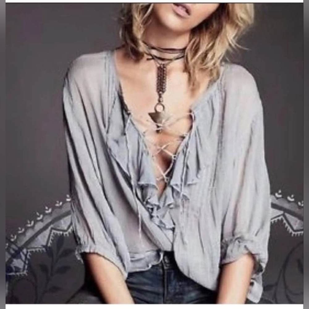 Women's Cream Ruffle V-Neck Blouse